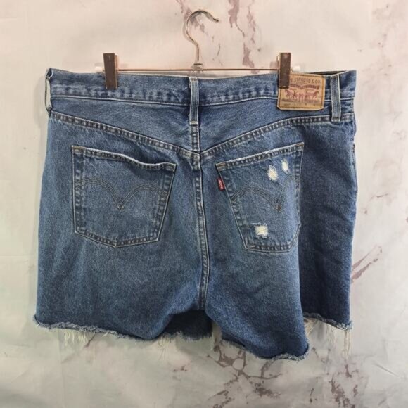 Levis Shorts Womens 34 Jean 501 XX Denim High Rise Light Button Fly Distressed - Picture 5 of 11